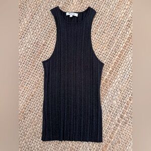 Madewell Black Shimmer Knit Cutaway Sweater High Neck Tank Top Women’s Size S
